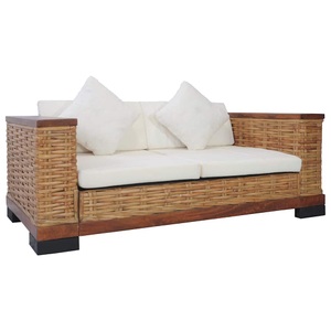 Diverse Hardware, 2-Sitzer-Sofa mit Auflagen Braun Natur Rattan, vidaXL 2-Sitzer-Sofa mit Auflagen Braun Natur Rattan