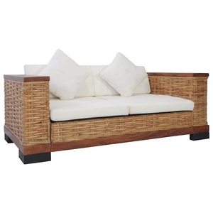 Diverse Hardware, 2-Sitzer-Sofa mit Auflagen Braun Natur Rattan, vidaXL 2-Sitzer-Sofa mit Auflagen Braun Natur Rattan