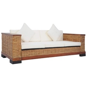 Diverse Hardware, 3-Sitzer-Sofa mit Auflagen Braun Natur Rattan, vidaXL 3-Sitzer-Sofa mit Auflagen Braun Natur Rattan