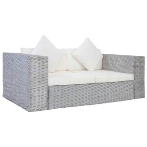 vidaXL, vidaXL 2-Sitzer-Sofa mit Polstern Grau Natürliches Rattan, vidaXL 2-Sitzer-Sofa mit Polstern Grau Natürliches Rattan