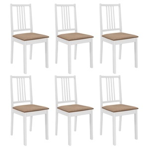 vidaXL, vidaXL Esszimmerstühle mit Polstern 6 Stk. Weiß Massivholz, vidaXL Esszimmerstühle mit Polstern 6 Stk. Weiß Massivholz