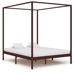 Diverse Hardware, Himmelbett-Gestell Dunkelbraun Massivholz Kiefer 180 x 200 cm, 