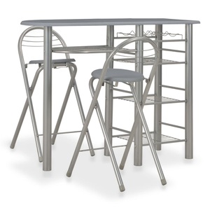 Diverse Hardware, 3-tlg. Bar-Set mit Regalen Holz und Stahl Grau, vidaXL 3-tlg. Bar-Set mit Regalen Holz und Stahl Grau