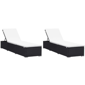 Diverse Hardware, Sonnenliegen mit Auflage 2 Stk. Poly Rattan Schwarz, vidaXL Sonnenliegen mit Auflage 2 Stk. Poly Rattan Schwarz