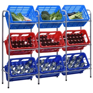vidaXL, vidaXL Kastenregal für 9 Kisten Silber 145 x 33 x 116 cm Stahl, vidaXL Kistenregal für 9 Kisten Silbern 145x33x116 cm Stahl