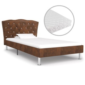 Diverse Hardware, Bett mit Matratze Braun Stoff 90 x 200 cm, 