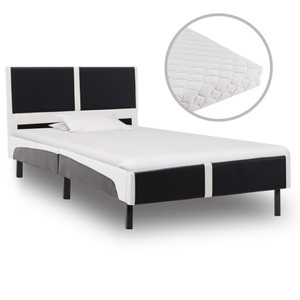 Diverse Hardware, Bett mit Matratze Schwarz und Weiss Kunstleder 90 x 200 cm, 