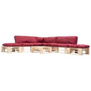 Diverse Hardware, 6-tlg. Garten-Paletten-Sofagarnitur mit Roten Kissen Holz, 