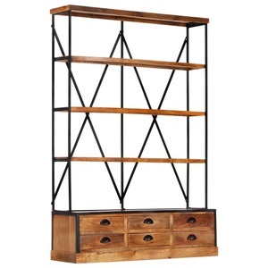 vidaXL, vidaXL Bücherregal 4 Ebenen 6 Schubladen 122×36×181 cm Massivholz, vidaXL Bücherregal 4 Ebenen 6 Schubladen 122×36×181 cm Massivholz