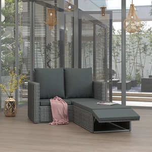 vidaXL, vidaXL 2-tlg. Garten-Lounge-Set mit Kissen Poly Rattan Grau, 