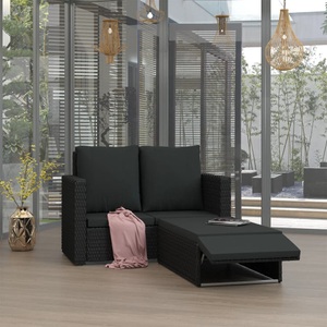 vidaXL, vidaXL 2-tlg. Garten-Lounge-Set mit Kissen Poly Rattan Schwarz, 