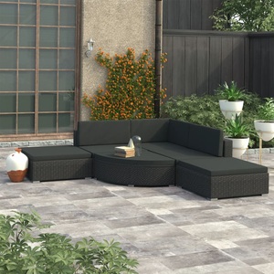 Diverse Hardware, 6-tlg. Garten-Lounge-Set mit Auflagen Poly Rattan Schwarz, vidaXL 6-tlg. Garten-Lounge-Set mit Auflagen Poly Rattan Schwarz