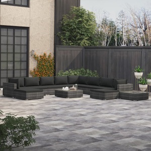 Diverse Hardware, 12-tlg. Garten-Lounge-Set mit Auflagen Poly Rattan Grau, vidaXL 12-tlg. Garten-Lounge-Set mit Auflagen Poly Rattan Grau