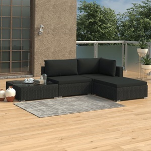 Diverse Hardware, 4-tlg. Garten-Lounge-Set mit Auflagen Poly Rattan Schwarz