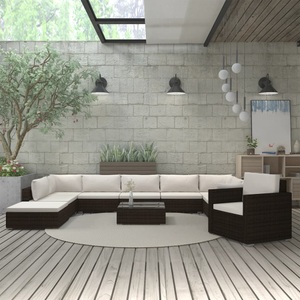 Diverse Hardware, 11-tlg. Garten-Lounge-Set mit Auflagen Poly Rattan Braun
