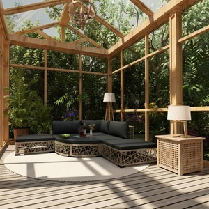 Diverse Hardware, Garten-Lounge-Set mit Auflagen 6-tlg. Poly Rattan Grau