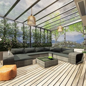 Diverse Hardware, 10-tlg. Garten-Lounge-Set mit Auflagen Poly Rattan Grau, 