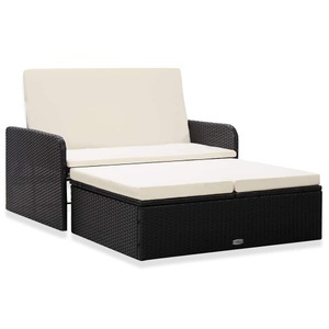 Diverse Hardware, 2-tlg. Garten-Lounge-Set mit Auflagen Poly Rattan Schwarz