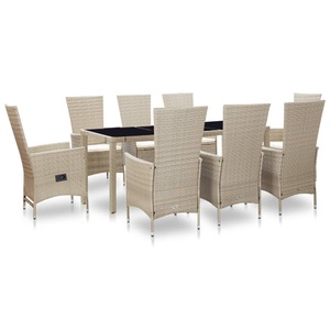 Diverse Hardware, 9-tlg. Garten-Essgruppe mit Auflagen Poly Rattan Beige