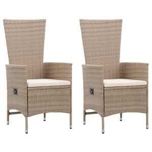 vidaXL, vidaXL Gartenstühle 2 Stk. mit Auflagen Poly Rattan Beige, vidaXL Gartenstühle 2 Stk. mit Auflagen Poly Rattan Beige