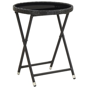 Diverse Hardware, Beistelltisch Schwarz 60 cm Poly Rattan und Hartglas