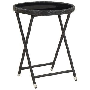 Diverse Hardware, Beistelltisch Schwarz 60 cm Poly Rattan und Hartglas