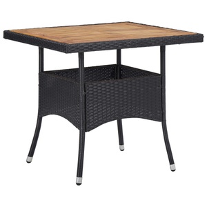 Diverse Hardware, Garten-Esstisch Schwarz Poly Rattan und Massivholz Akazie