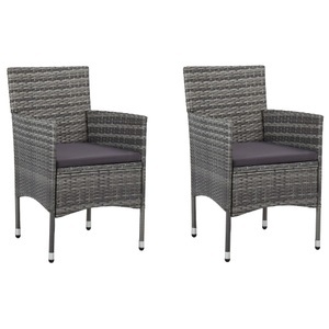 vidaXL, vidaXL Garten-Essstühle 2 Stk. Poly Rattan Grau, vidaXL Garten-Essstühle 2 Stk. Poly Rattan Grau