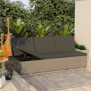 Diverse Hardware, Sonnenliege mit Auflage Poly Rattan Grau, 