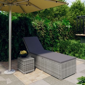 Diverse Hardware, Sonnenliege mit Auflage und Teetisch Poly Rattan Grau, vidaXL Sonnenliege mit Auflage und Teetisch Poly Rattan Grau