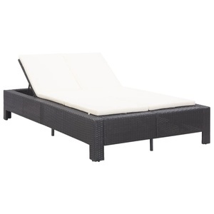 Diverse Hardware, 2-Personen-Sonnenliege mit Auflage Schwarz Poly Rattan
