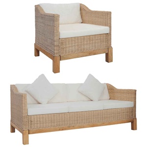 Diverse Hardware, 2-tlg. Sofagarnitur mit Auflagen Natur Rattan