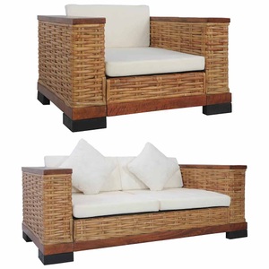 Diverse Hardware, 2-tlg. Sofagarnitur mit Auflagen Braun Natur Rattan