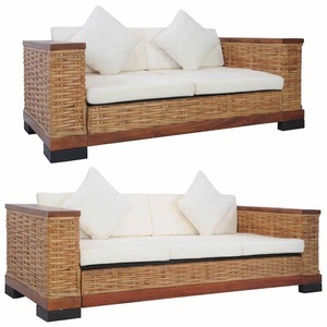 Diverse Hardware, 2-tlg. Sofagarnitur mit Auflagen Braun Natur Rattan