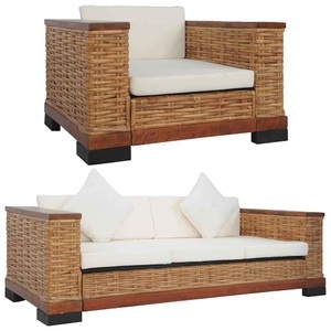 Diverse Hardware, 2-tlg. Sofagarnitur mit Auflagen Braun Natur Rattan