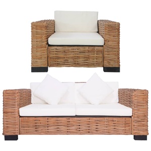 Diverse Hardware, 2-tlg. Sofagarnitur mit Auflagen Natur Rattan