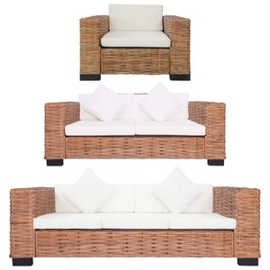 Diverse Hardware, 3-tlg. Sofagarnitur mit Auflagen Natur Rattan