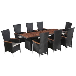 Diverse Hardware, 9-tlg. Garten-Essgruppe mit Auflagen Poly Rattan Schwarz