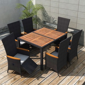 vidaXL, vidaXL 7-tlg. Garten-Essgruppe Poly Rattan Akazienholz Schwarz