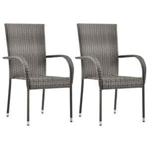 vidaXL, vidaXL Gartenstühle Stapelbar 2 Stk. Grau Poly Rattan, vidaXL Gartenstühle Stapelbar 2 Stk. Grau Poly Rattan