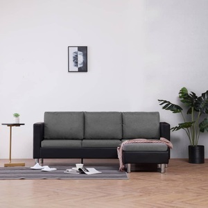 vidaXL, vidaXL 3-Sitzer-Sofa mit Kissen Schwarz Kunstleder, vidaXL 3-Sitzer-Sofa mit Kissen Schwarz Kunstleder