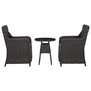 Diverse Hardware, 3-tlg. Garten-Bistro-Set mit Auflagen Poly Rattan Schwarz, VidaXL - Rattanstuhl poly-rattan, One Size, Schwarz