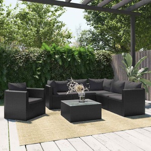 Diverse Hardware, 7-tlg. Garten-Lounge-Set mit Auflagen Poly Rattan Schwarz