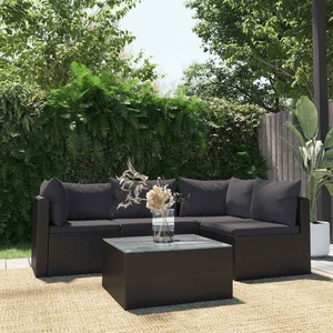 Diverse Hardware, 5-tlg. Garten-Lounge-Set mit Auflagen Poly Rattan Schwarz