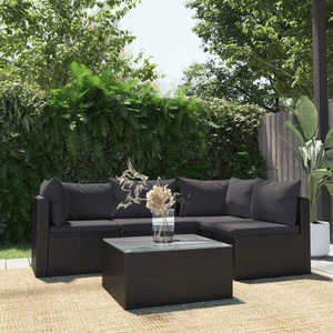Diverse Hardware, 5-tlg. Garten-Lounge-Set mit Auflagen Poly Rattan Schwarz