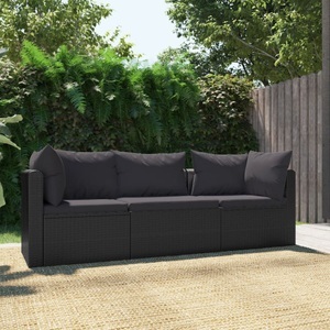 Diverse Hardware, 3-tlg. Garten-Sofagarnitur mit Auflagen Poly Rattan Schwarz, vidaXL 3-tlg. Garten-Sofagarnitur mit Auflagen Poly Rattan Schwarz