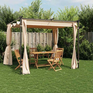 vidaXL, vidaXL Pavillon mit Vorhängen 3 x 3 m Creme Stahl