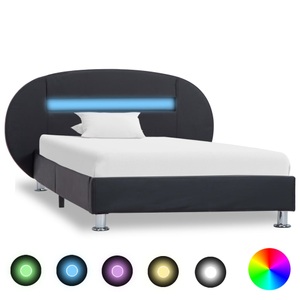 Diverse Hardware, Bettgestell mit LED Schwarz Kunstleder 100x200 cm, 