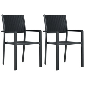 vidaXL, vidaXL Gartenstühle 2 Stk. Schwarz Kunststoff Rattan-Optik, vidaXL Gartenstühle 2 Stk. Schwarz Kunststoff Rattan-Optik