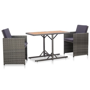 Diverse Hardware, 3-tlg. Bistro-Set mit Auflagen Poly Rattan Grau, 
